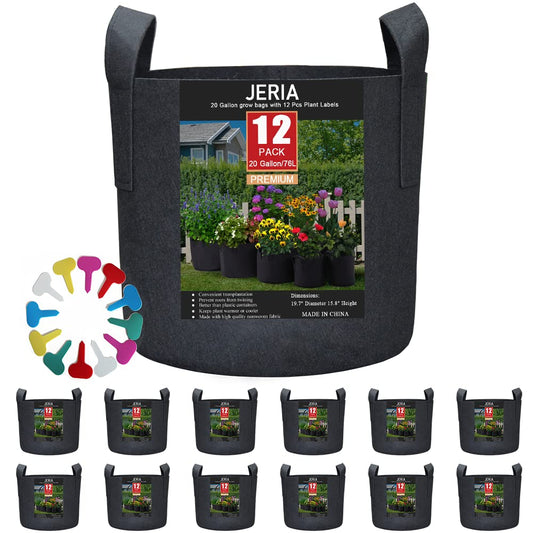 12-Pack 20 Gallon, Vegetable/Flower/Plant Grow Bags, Aeration Fabric Pots with Handles (Black), Come with 12 Pcs Plant Labels